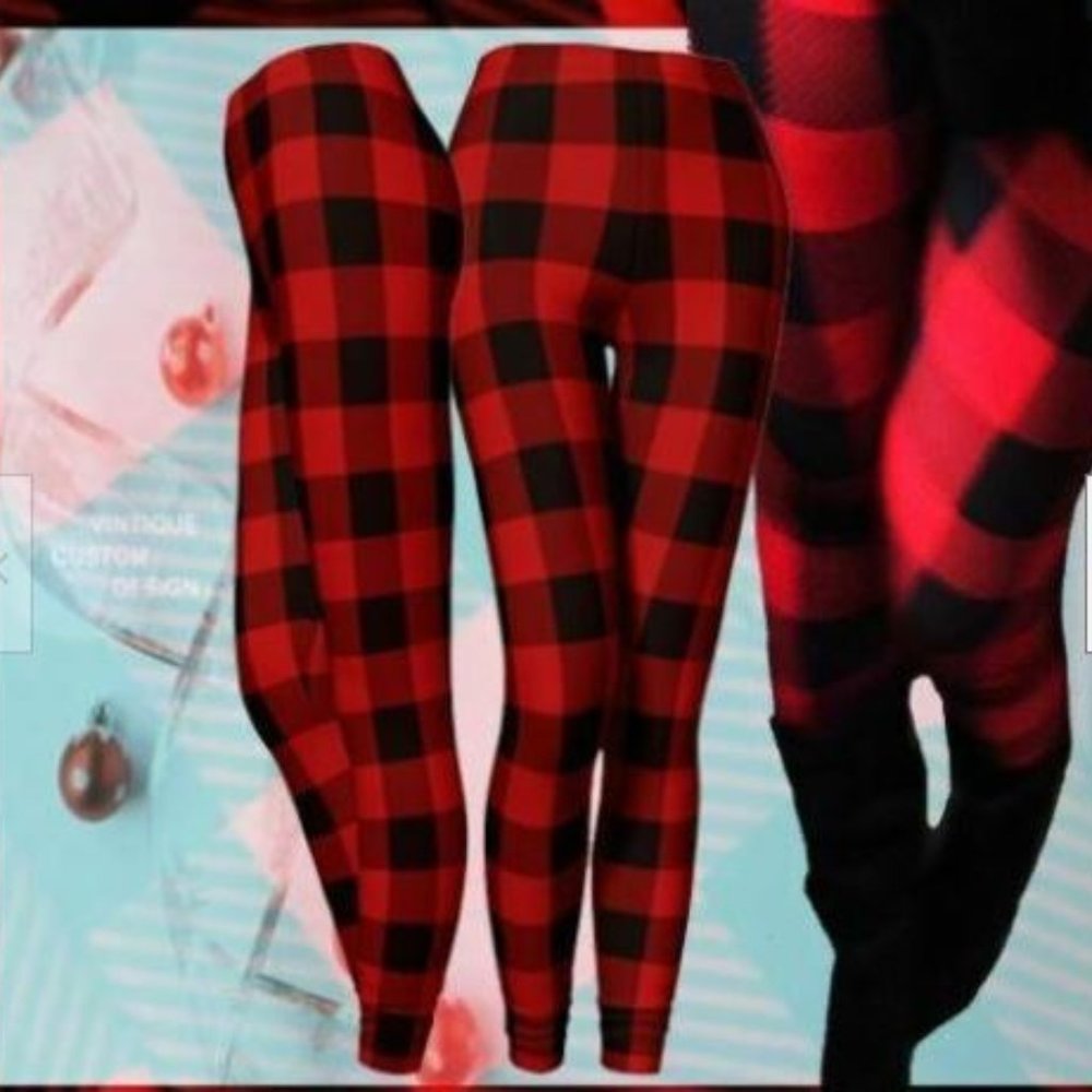 RED BUFFALO PLAID LEGGINGS OS, Plus
